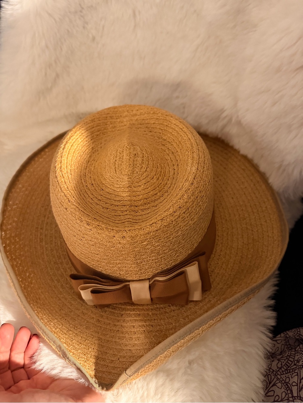 Stylish Tan Straw Sun Hat with Decorative Bow Biltmore golf